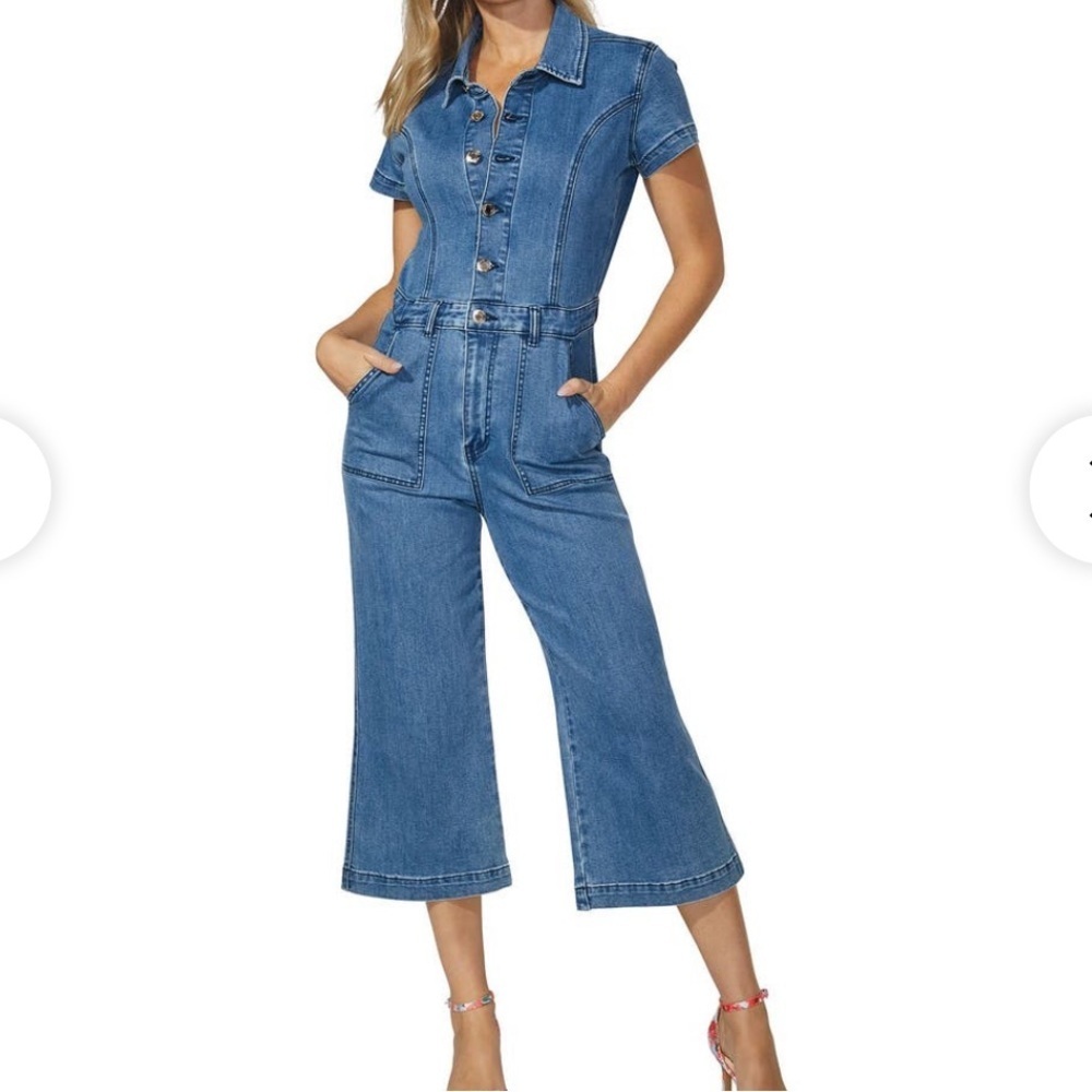 Denim Blue Jumpsuit Cropped Short Sleeve 10